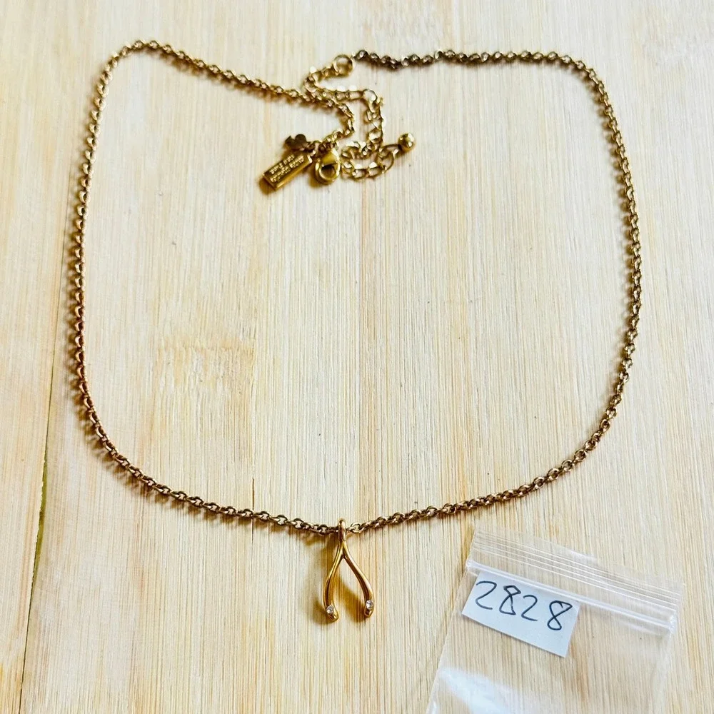 Kate Spade New York Dream Big Mini Necklace Wishbone Gold Plated Chain Dainty - Picture 7 of 7